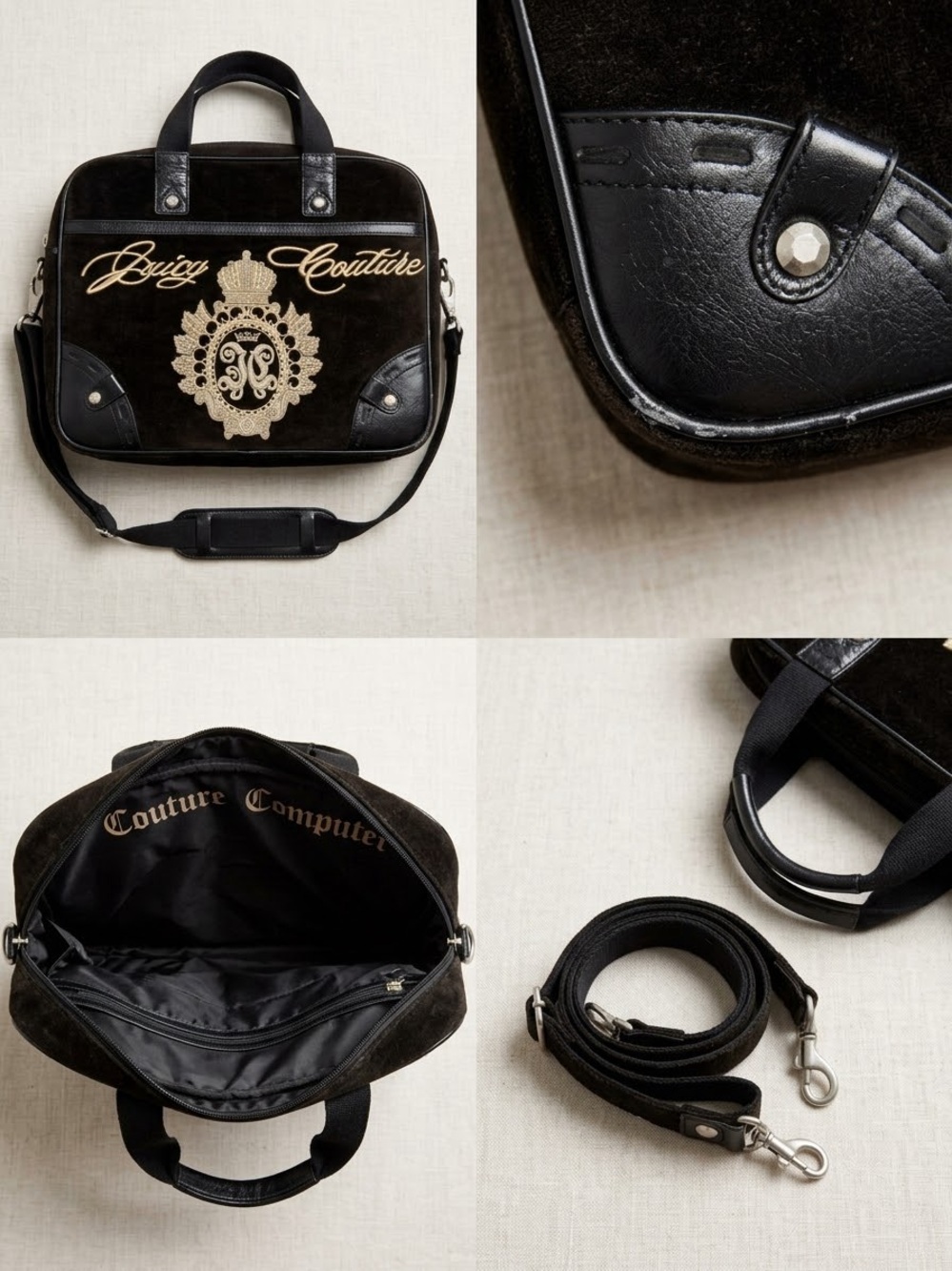 Juicy Couture Black Velvet Laptop Brief with Gold Crest